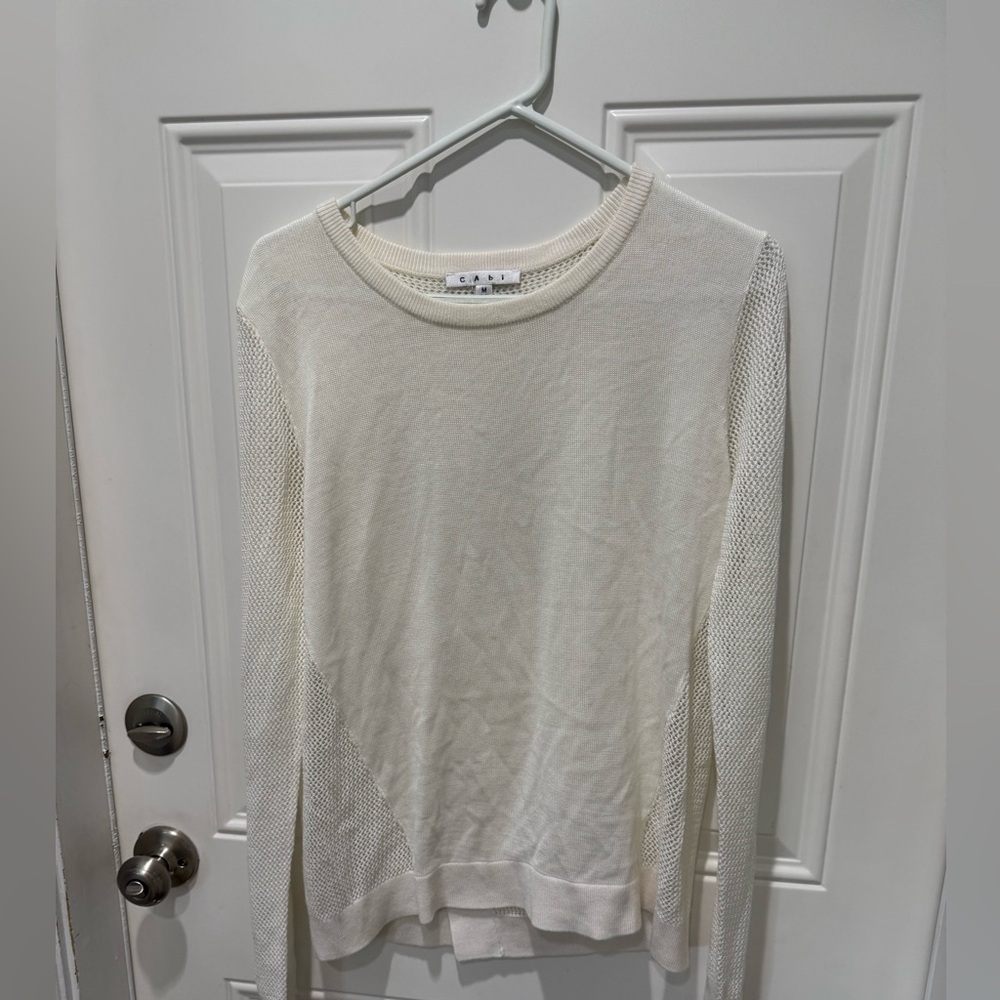 Club Monaco Cream Mesh-Sleeve Long Sleeve Sweater